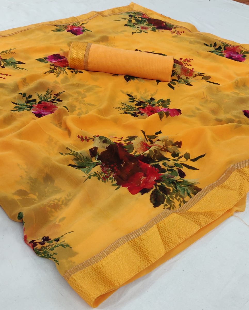 Lt Orchid Latest Fancy Designer Casual Wear Georgette With Floral Printed Sarees Collection